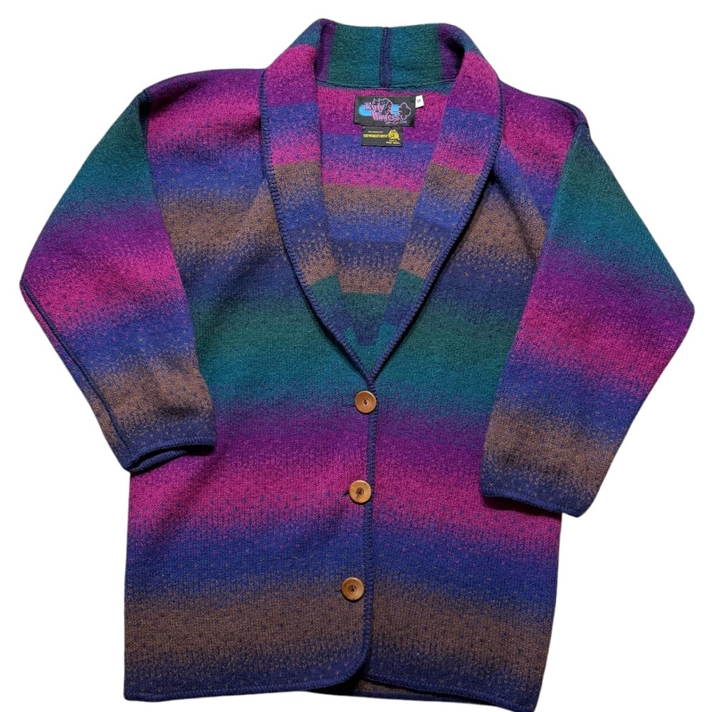 Vintage Early Winters 100% wool ombré rainbow cardinal sweater small women 90s